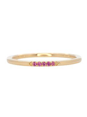 Ceylon Pink Sapphire Band — Dainty 14K Yellow Gold Stackable Band
